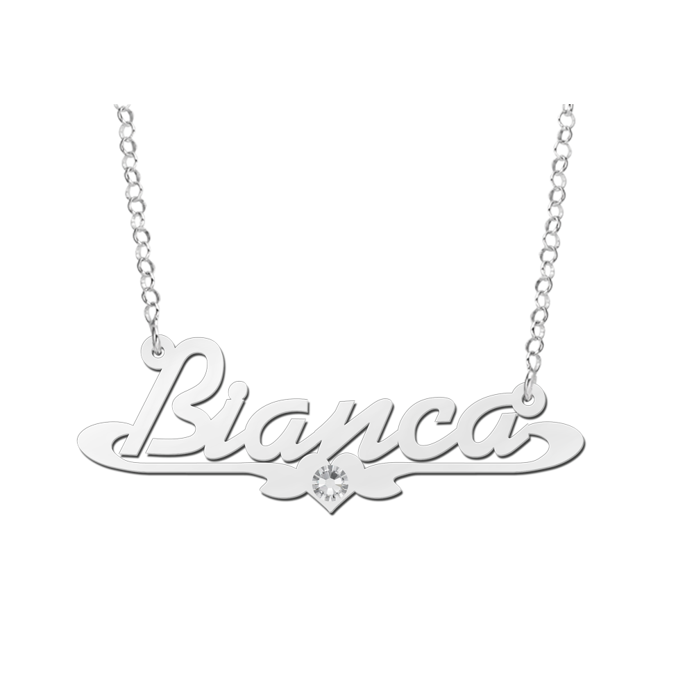 Silver name necklace, model Bianca with Zircon